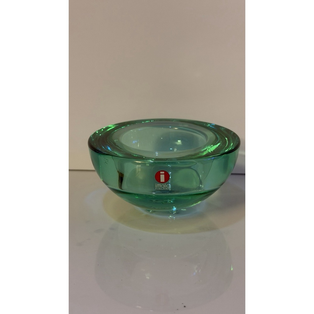 Iittala Finland Ballo 3.5" Green Glass Tealight Candle Holder Scandinavian